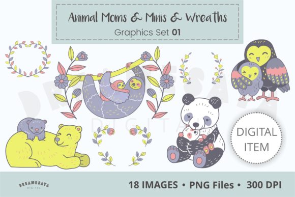 Animal Moms Minis Clipart 01: A Whimsical Collection for Creative Projects