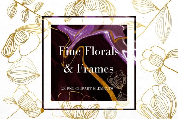 Gold Line Flowers and Burgundy Frames: A Versatile Design Resource for Creative Projects