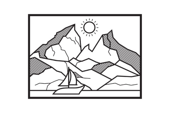 Mountain Illustration Black White Line