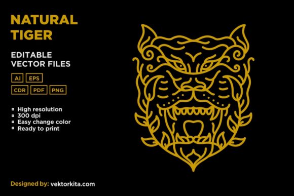 Natural Tiger: A Versatile Monoline Design for Nature-Inspired Merchandise