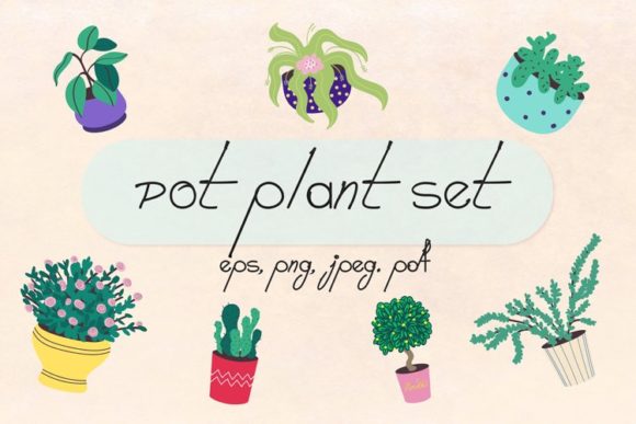 Pot Plant Doodle Style Decor