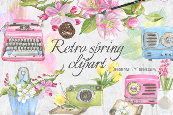 Retro Spring Clipart Wreaths