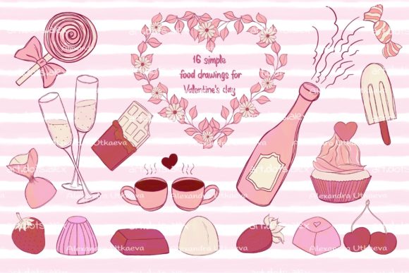 Set of Cute, Pink, Romantic Illustration: A Versatile Design Resource for Creative Projects