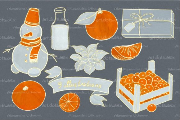 Set of New Year, Christmas Illustrations for Creative Projects