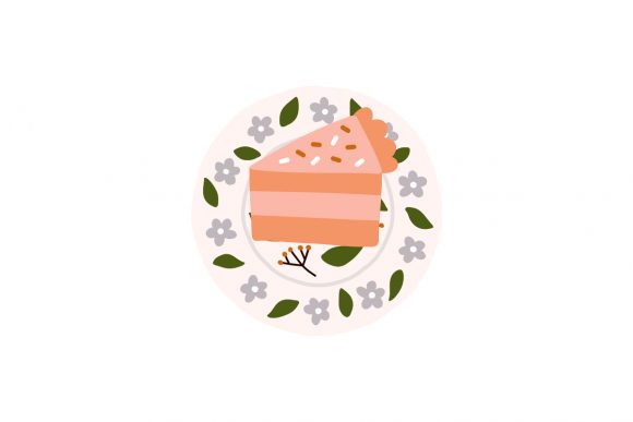 Slice Cake on Floral Plates Dry Flowers
