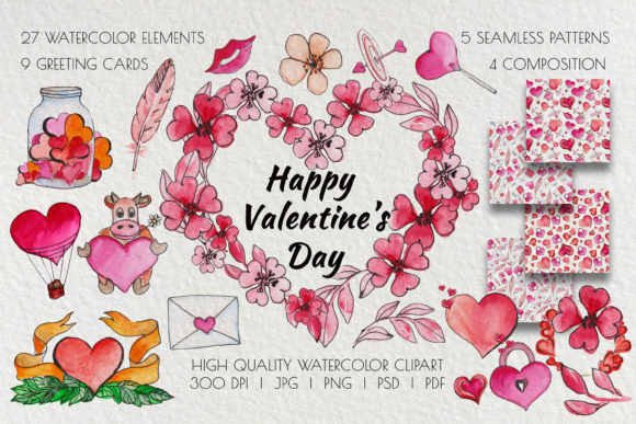 Valentine's Day Watercolor Clipart for Creative Projects