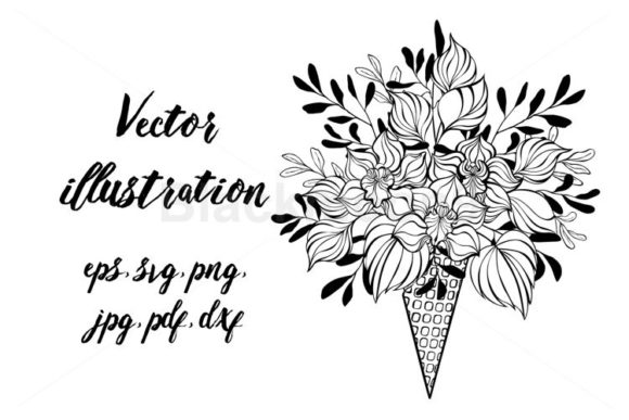 Waffle Cone with Outline Orchids: A Versatile Design for Creative and Commercial Use