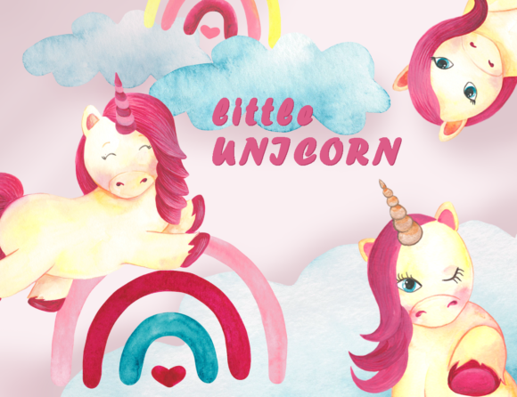 Watercolor Baby Girl Unicorn Clipart
