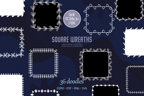 White Square Wreaths Hand Drawn Frames
