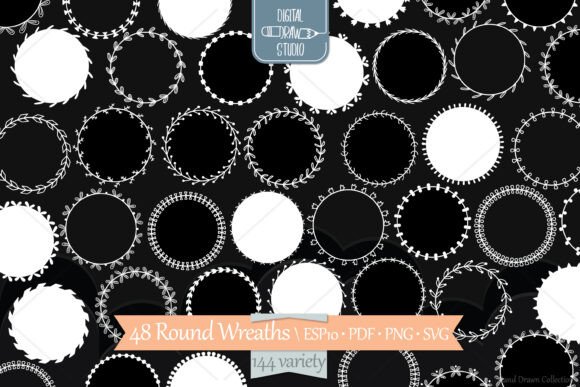 White Wreaths Borders, Frames and Hand Drawn Wreath Designs for Creative Projects